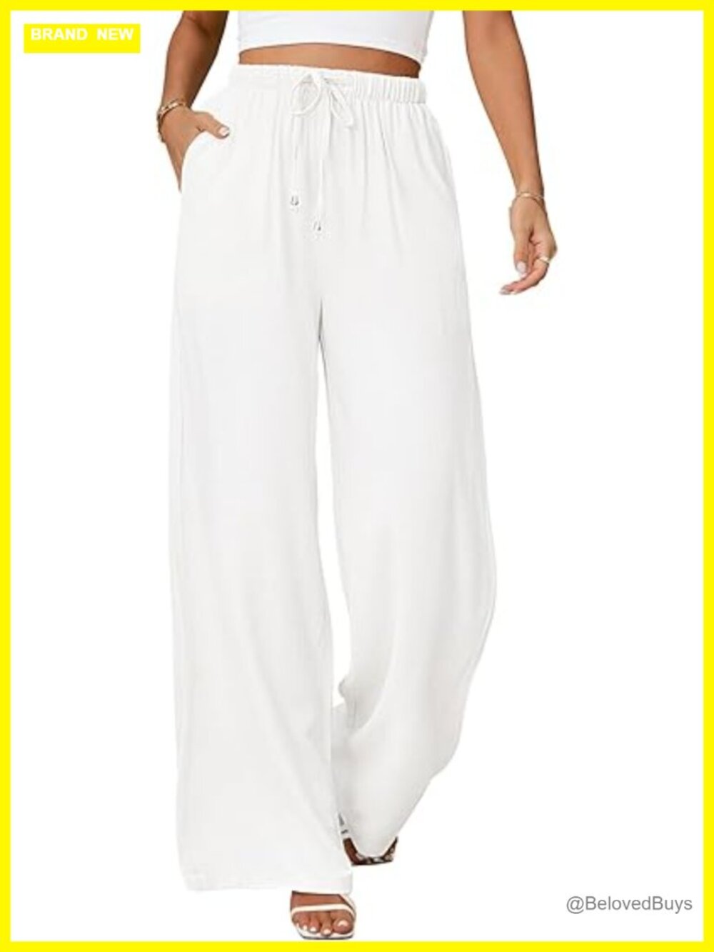 Wide Leg Linen Blend Palazzo Pants with Pockets High Waist Casual Summer